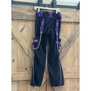 Y2K Tripp NYC Flare Zip Pants Black Purple Y2K Goth Emo Scene Women's Size 5